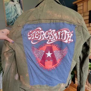 Aerosmith army green denim jacket